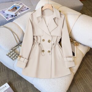 Women's Fashion Tailored Collar Trench Coat Waist Trimming Coat